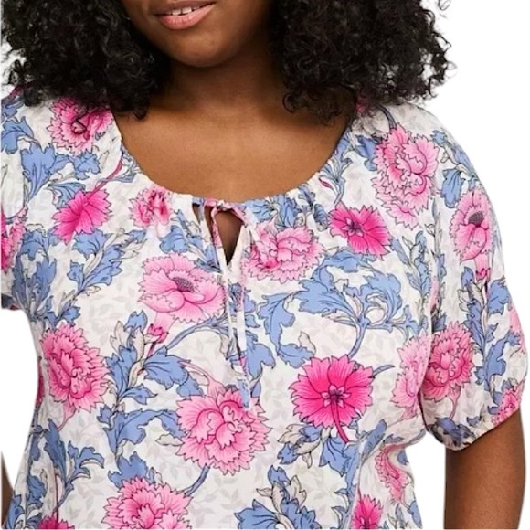 TORRID Challis Peasant Blouson Sleeve Top w/Encased Elastic Hem NWT‎ - Picture 3 of 6